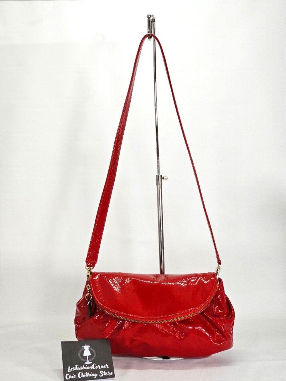 Zina Eva Women's Red Patent Leather Folding Crossbody Handbag Medium 2029